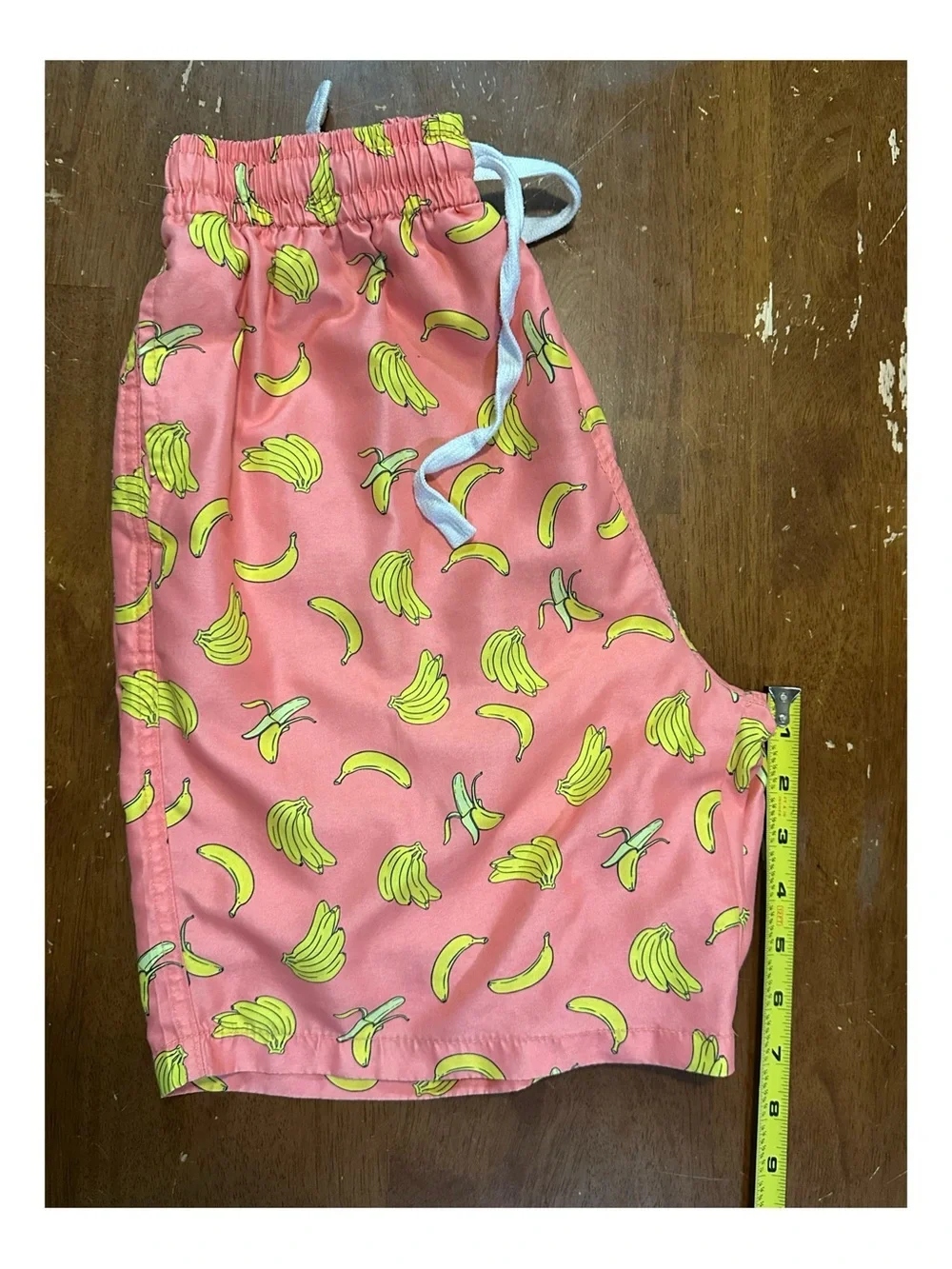 Men’s Pink Swim Trunks with Yellow Banana Print